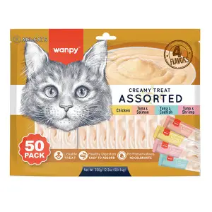 Wanpy Creamy Treat Assorted ВАНПІ МІКС ЛАСОЩІВ рідкі ласощі для котів, набір 50 шт 14 г