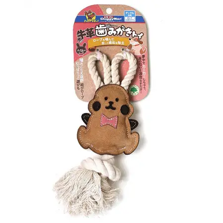 Жувальна іграшка для собак DoggyMan Leather Rabbit with Rope кролик з канатом, натуральна шкіра