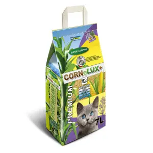 Кукурудзяний наповнювач Cornelux+ комкуючий  для котячих туалетів з ароматом лаванди 7 л