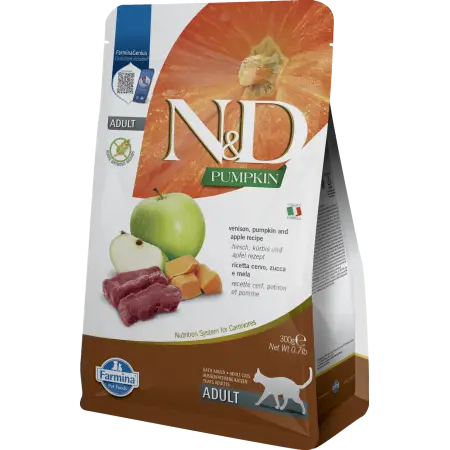 Беззерновий сухий корм N&D CAT PUMPKIN VENISON & APPLE ADULT з гарбузом, олениною та яблуком 300 г