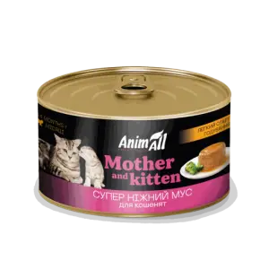 Вологий корм AnimAll легкий старт годування, для котів та кошенят, мус, 195 г