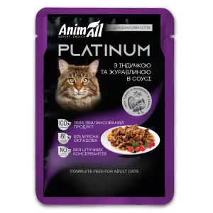 АнімАлл вологий корм PLATINUM Пауч для дорослих котів з Індичкою та Журавлиною в соусі, 85г