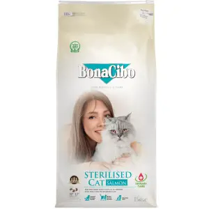 Повнораціонний сухий корм супер преміум класу BONACIBO Sterilised Cat with Salmon з лососем для дорослих стерилізованих котів та котів із зайвою вагою 15 кг