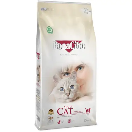 Сухий корм BonaCibo Adult Cat Chicken&Rice with Anchovy для дорослих котів з куркою, рисом та анчоусами 15 кг