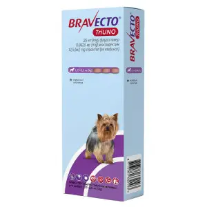 Bravecto TriUNO 25mg БРАВЕКТО ТриУНО жувальні таблетки для собак 1,27-2,5 кг 1 табл Термін дії 30.11.2026