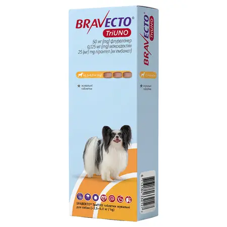 Bravecto TriUNO 50mg БРАВЕКТО ТриУНО жувальні таблетки для собак 2,5-5,0 кг 1 табл