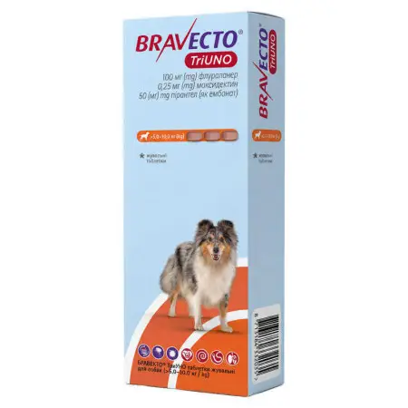 Bravecto TriUNO 100mg БРАВЕКТО ТриУНО жувальні таблетки для собак 5,0-10,0 кг 1 табл Термін дії 30.11.2026