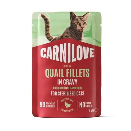 Вологий корм Carnilove Gravy Quail with Dandelion Sterilised для стерилізованих котів перепілка і кульбаба в соусі 85 г