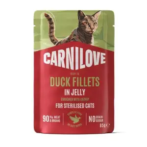 Вологий корм Carnilove Jelly Duck with Catnip Sterilised для стерилізованих котів качка і котяча м'ята в желе 85 г