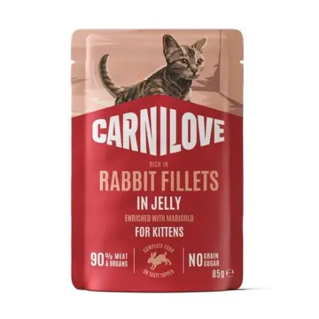 Вологий корм Carnilove Jelly Rabbit with Marigold Kitten для кошенят кролик і календула в желе 85 г