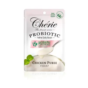 Повноцінний корм з пробіотиком Cherie Creamy Care Chicken Puree Hair Growth, Пюре з курки (для підтримки росту шерсті) для дорослих котів, 40 г