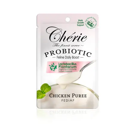 Полноценный корм с пробиотиком Cherie Creamy Care Chicken Puree Hair Growth, Пюре из курицы (для поддержания роста шерсти) для взрослых кошек, 40 г