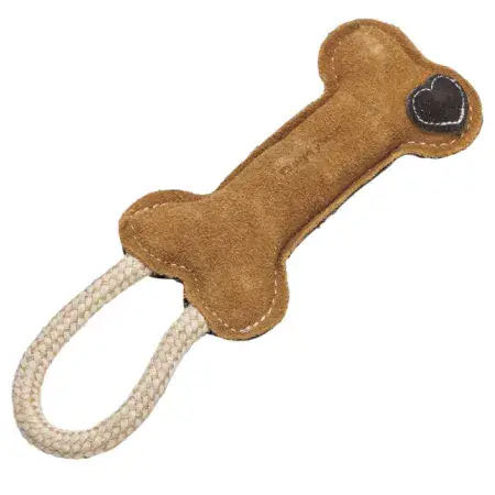 Жувальна іграшка для собак DoggyMan Leather Bone кістка з канатом, натуральна шкіра