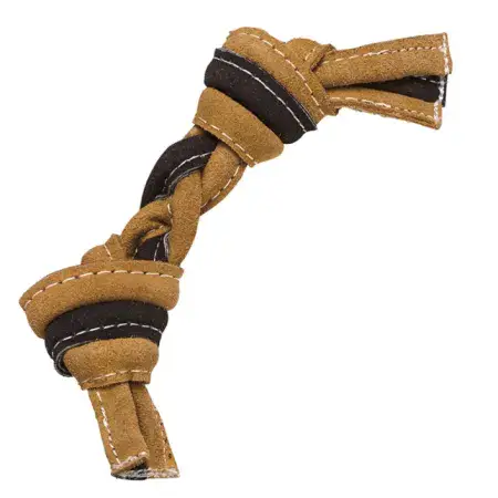 Плетена жувальна іграшка для собак DoggyMan Leather Rope Bone кістка з вузлами, натуральна шкіра