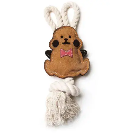 Жувальна іграшка для собак DoggyMan Leather Rabbit with Rope кролик з канатом, натуральна шкіра