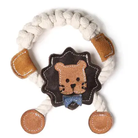 Жувальна іграшка для собак DoggyMan Leather Lion with Rope лев з канатом, натуральна шкіра