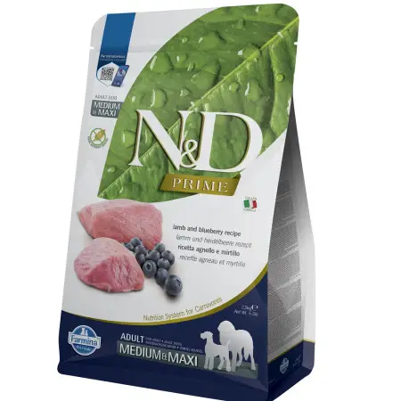 Беззерновий сухий корм Farmina N&D Prime Lamb & Blueberry Adult Medium & Maxi для дорослих собак середніх та великих порід з ягням та чорницею 2,5 кг