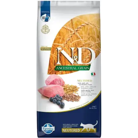 Низькозерновий сухий корм Farmina N&D Low Grain Lamb & Blueberry Neutered Adult для стерилізованих кішок ягня, чорниця 10 кг