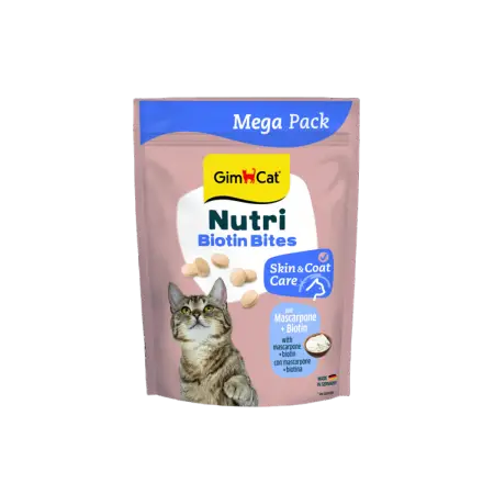 Вітаміни GimCat Nutri Biotin Bites для дорослих котів для покращення стану шкіри та шерсті з маскарпоне та біотином 425 г
