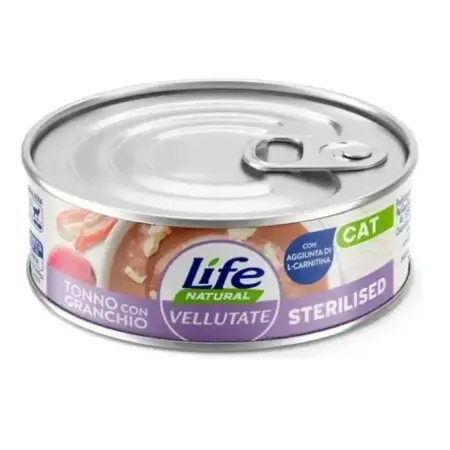 Вологий корм Lifecat Vellutate Wet sterilized tuna with crab, паштет з тунцем та крабом для стерилізованих котів 70 г