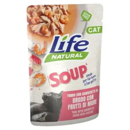 Вологий корм LifeCat Soup Tuna in broth with shrimps seafood для котів Суп Тунець з креветками в бульйоні з морепродуктами 60 гр