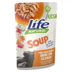 Вологий корм LifeCat Soup Tuna with salmon with squids для котів Суп з тунцем та лососем в бульйоні з кальмарами 60 гр