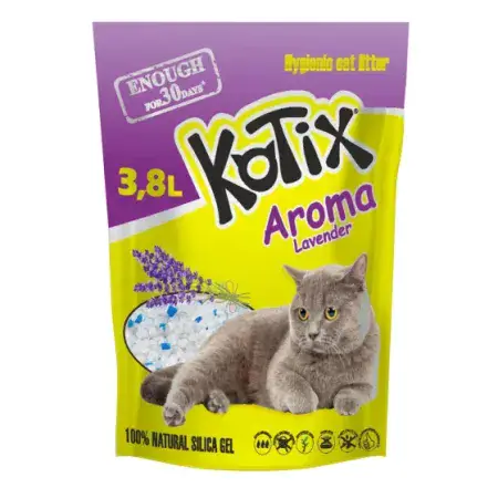 Силикагелевый наполнитель з ароматом Лаванди Kotix для кошачьего туалета, 3.8 л