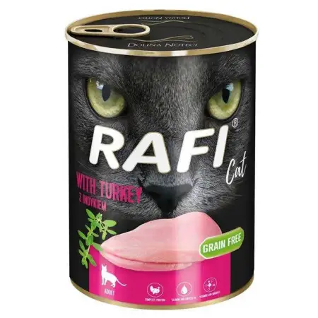 Влажный корм Rafi для взрослых кошек с индейкой, консерва 400 г