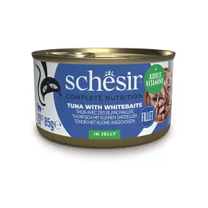 Повнораційний вологий корм Schesir Tuna Whitebait для дорослих котів зі смаком тунця з анчоусами в желе 85 г
