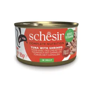 Повнораціонний вологий корм консерви для котів Schesir Tuna with Shrimps тунець з креветками в желе 85г