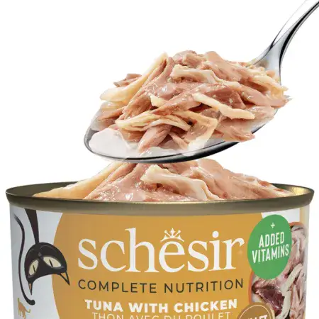 Повнораціонний вологий корм консерви для котів Schesir Tuna and Chicken тунець з курячим філе в желе 85г