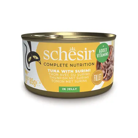 Полнорационный влажный корм Schesir Tuna with Surimi для взрослых кошек с тунцом и сурими в желе 85 г