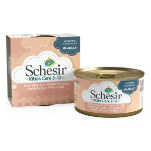 Повнораціонний вологий корм натуральні консерви для кошенят Schesir Kitten Care Chicken with Aloe курка з алое в желе - банка 85г