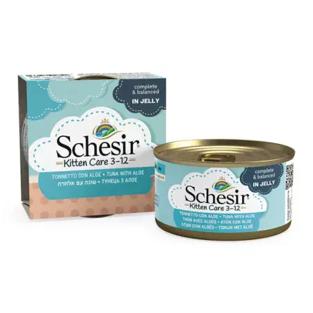 Полнорационный влажный корм натуральные консервы для котят Schesir Kitten Care Tuna with Aloe тунец из алоэ, в желе - банка 85г