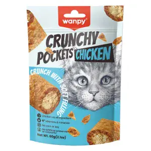 Ласощі для котів Wanpy Crunchy Pockets Chicken хрусткі подушечки з куркою 60г