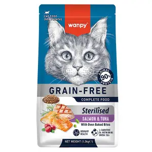 Сухий беззерновий корм Wanpy Sterilized Cat Grain Free Salmon & Tuna для стерилізовних котів з лососем та тунцем 1,5 кг