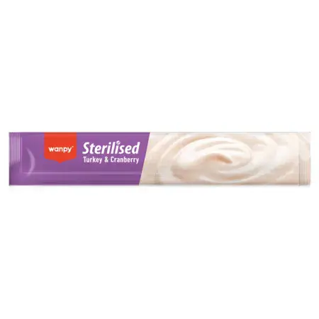 Рідкі ласощі для стерилізованих котів Wanpy Creamy Lickable Treats Sterilized Turkey&Cranberry з індичкою та журавлиною 5 х 14г