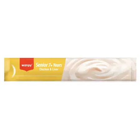 Рідкі ласощі для літніх котів (+7) Wanpy Creamy Lickable Treats Senior Chicken & Liver курка з печінкою, лактобактеріями та глюкозаміном 5 х 14г