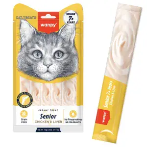 Рідкі ласощі для літніх котів (+7) Wanpy Creamy Lickable Treats Senior Chicken & Liver курка з печінкою, лактобактеріями та глюкозаміном 5 х 14г
