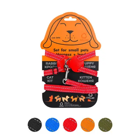 Шлея Dog Extreme нейлоновая на планшете для кроликов (ширина 15мм, В:30-45см) красный