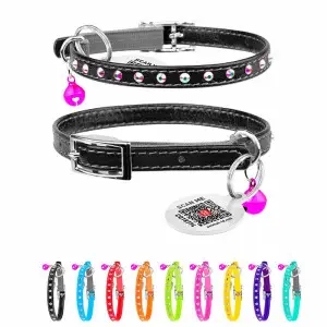 Ошейник WAUDOG Glamour с резинкой, клей.стразами для кошек (ширина 9мм, длина 22-30см) черный