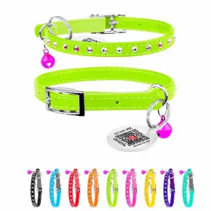 Ошейник WAUDOG Glamour с резинкой, клей.стразами для кошек (ширина 9мм, длина 22-30см) салатовый