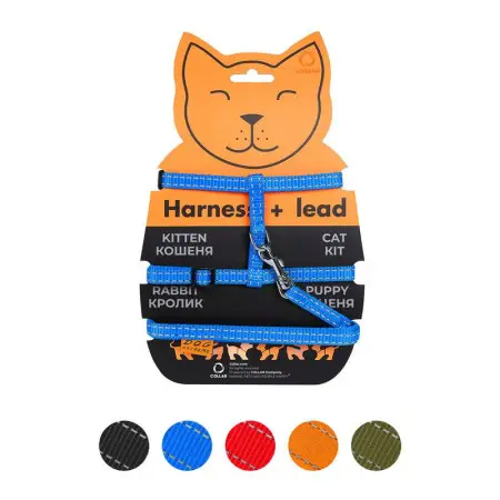 Шлея Dog Extreme нейлоновая для котов с поводком (ширина 10мм, А:20-30см, В:25-40см, длина 110см) голубой