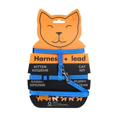 Шлея Dog Extreme нейлоновая для котов с поводком (ширина 10мм, А:20-30см, В:25-40см, длина 110см) голубой