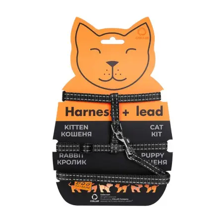 Шлея Dog Extreme нейлоновая для котов с поводком (ширина 10мм, А:20-30см, В:25-40см, длина 110см) черный