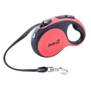 AnimAll рулетка-повідець M до 25 кг/5 метрів червона-чорна з LED ліхтариком, MS7016-5M
