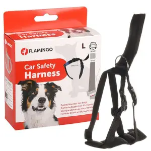 Flamingo Car Safety Harness ФЛАМІНГО СЕФТІ ХАРНЕСС шлея в автомобіль для собак , L, ОШ 39-70 х ОГ 53-86 см, ремені 25 мм, Чорний