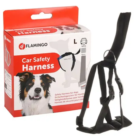 Flamingo Car Safety Harness ФЛАМІНГО СЕФТІ ХАРНЕСС шлея в автомобіль для собак , L, ОШ 39-70 х ОГ 53-86 см, ремені 25 мм, Чорний