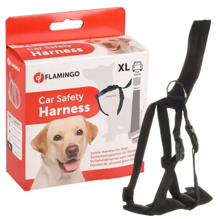 Flamingo Car Safety Harness ФЛАМІНГО СЕФТІ ХАРНЕСС шлея в автомобіль для собак , XL, ОШ 44-74 х ОГ 56-90 см, ремені 25 мм, Чорний