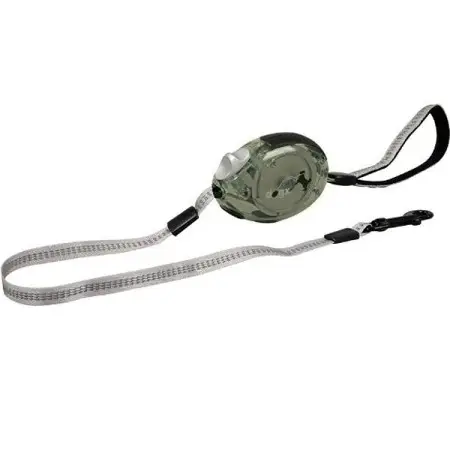 Flamingo Dogx2GO Belt Glassy L ФЛАМІНГО БЕЛТ ГЛАССІ повідець рулетка для собак до 35кг, світловідбивна стрічка 2м , Сірий
